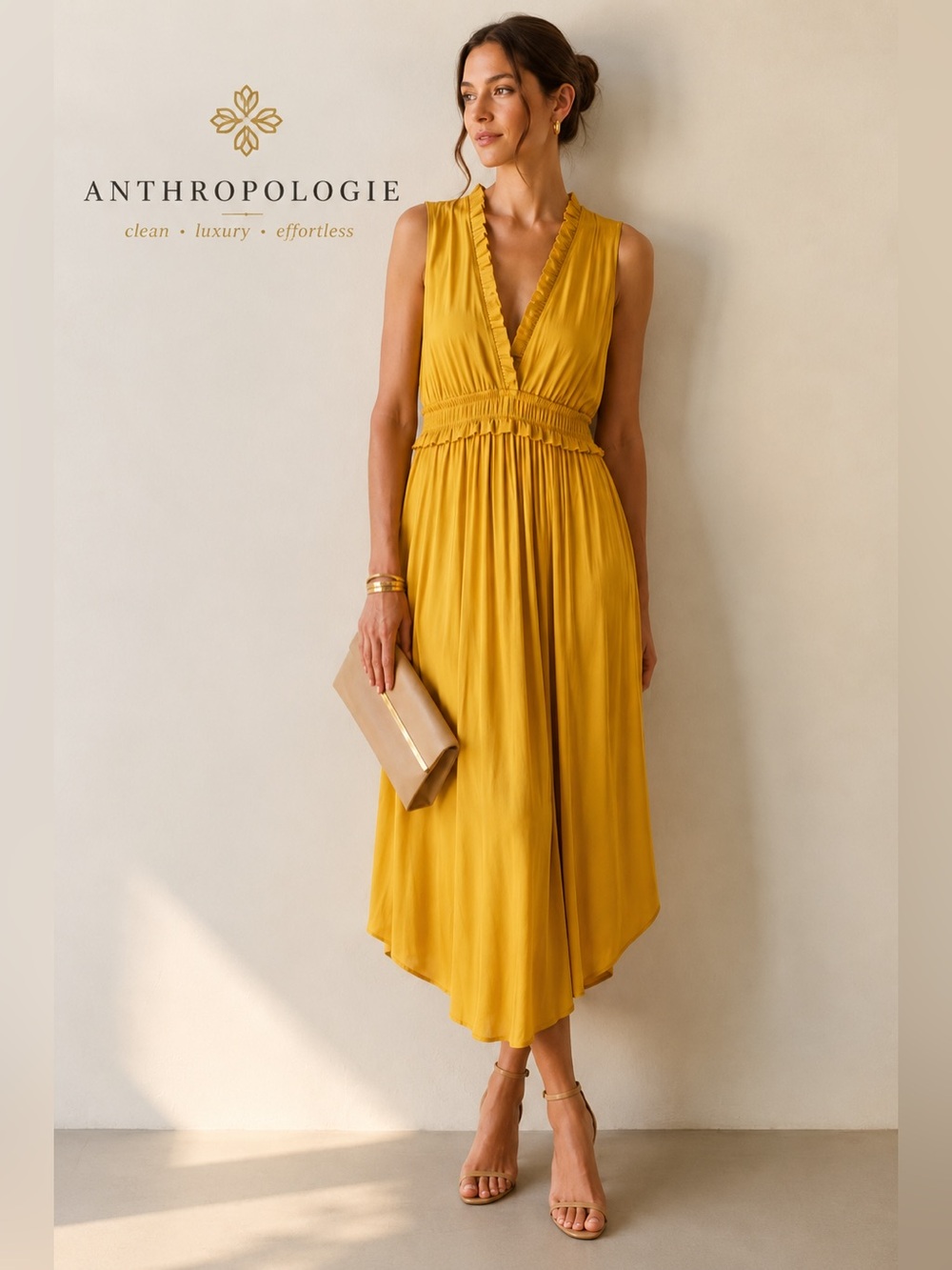 Anthropologie Maeve La Habana Dress M Yellow Ruffle Sleeveless Euro Summer Boho - Picture 1 of 11